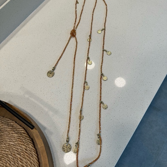 Heidi Daus 2-piece Peach Beaded Necklace Toggle and Lariat Gold - Picture 3 of 6